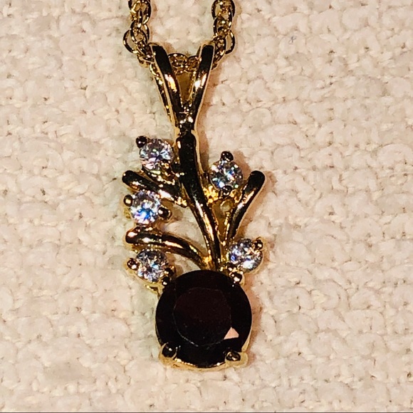 Faux Gold Diamond & Garnet Necklace - Picture 2 of 7